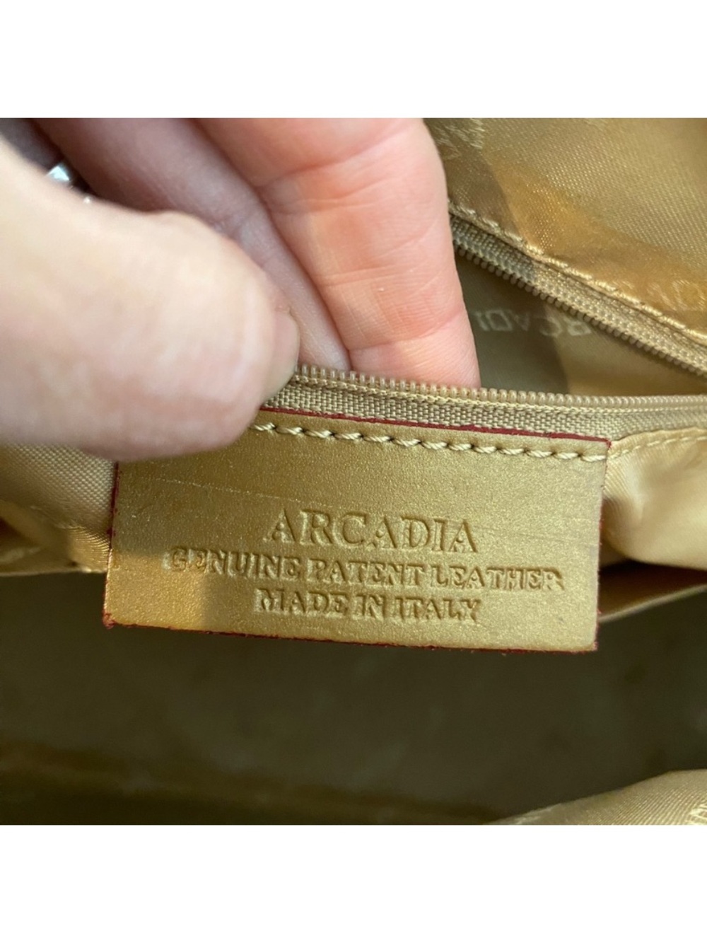 Arcadia Womens Gold Patent Leather Satchel Purse Medium Y2k Vintage Top Handle - Picture 13 of 14